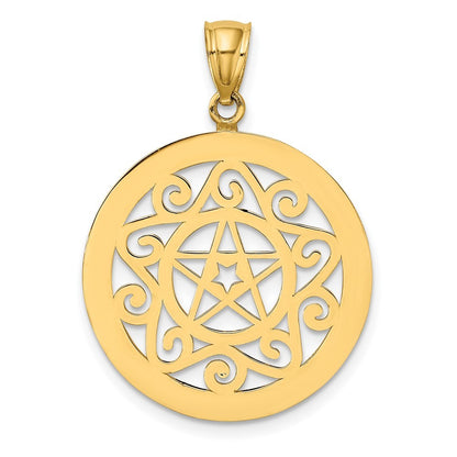 14k Yellow Gold Tribal Star In Round Frame Charm Pendant