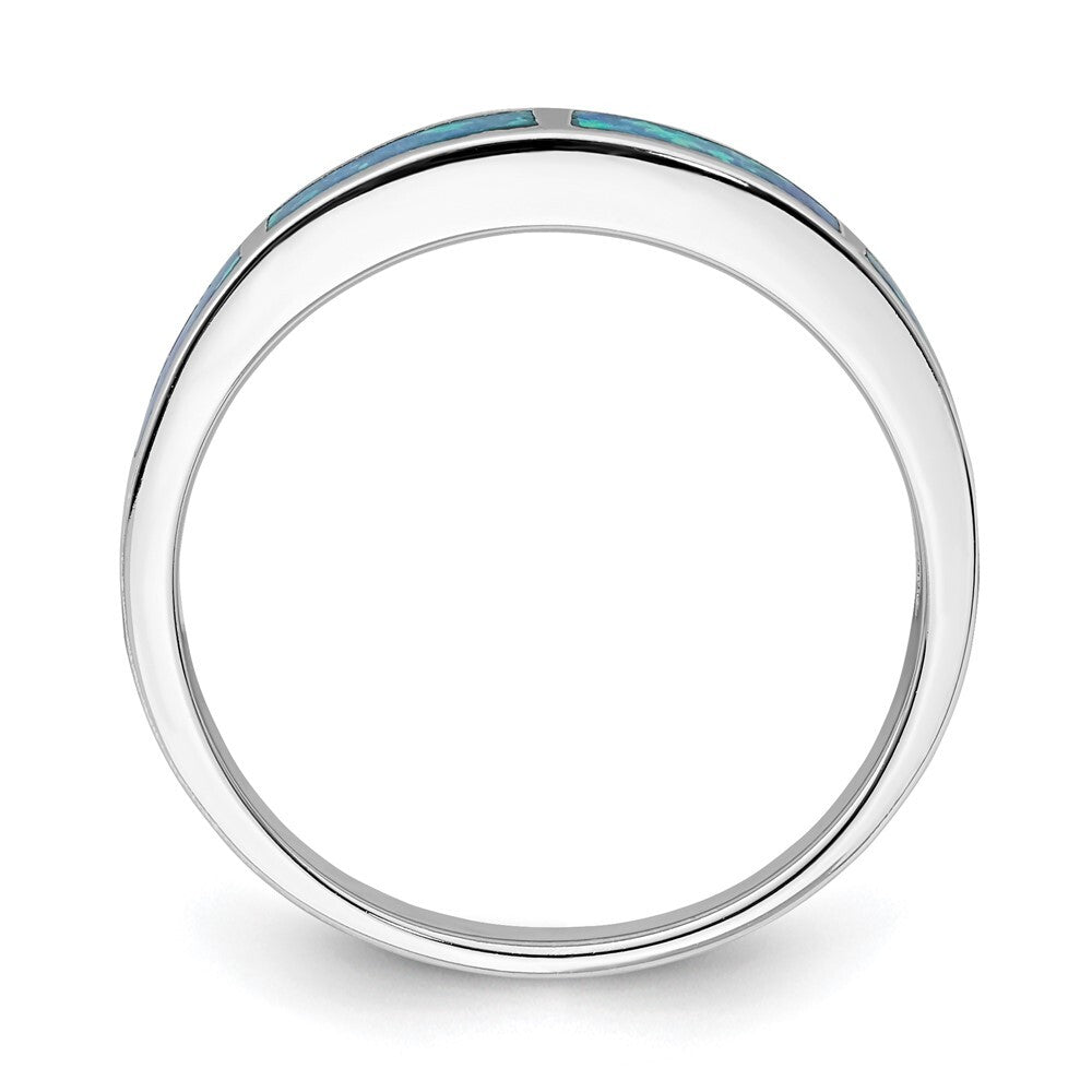 Sterling Silver Rhodium-plated Lab Created Blue Opal Inlay Band Size 6
