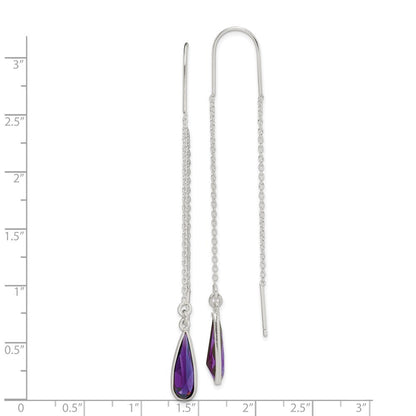 Sterling Silver Polished Purple Cubic Zirconia Teardrop Threader Earrings