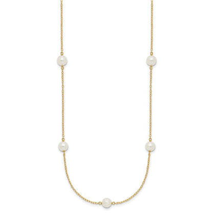 14k Yellow Gold 5-6mm White Freshwater Cultured Pearl 7-Station 18 inch Necklace