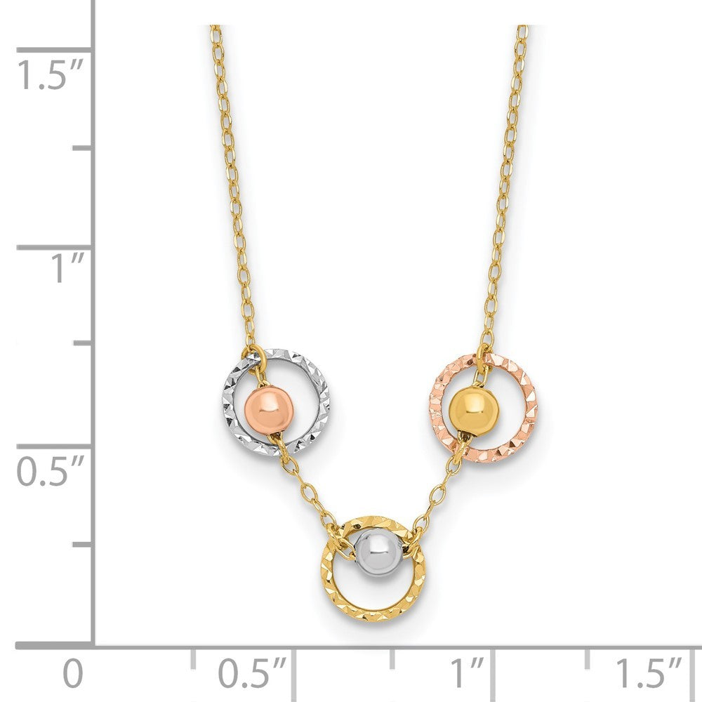 14K Tri-Color Gold Polished Diamond-Cut 3 Circle Beads Necklace