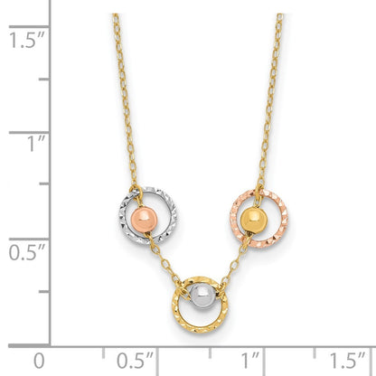 14K Tri-Color Gold Polished Diamond-Cut 3 Circle Beads Necklace