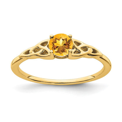 14K Yellow Gold Citrine Celtic Knot Ring Size 7