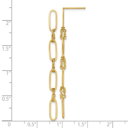 14k Yellow Gold Polished Fancy Paperclip and Chain Link Dangle Earrings