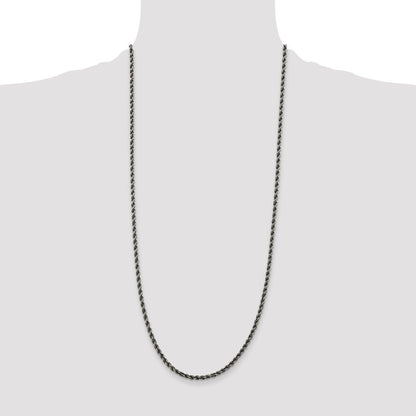Sterling Silver Ruthenium-plated 3.4mm Rope Chain