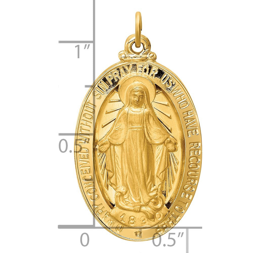 14k Yellow Gold Solid Polished Satin Large Oval Miraculous Medal