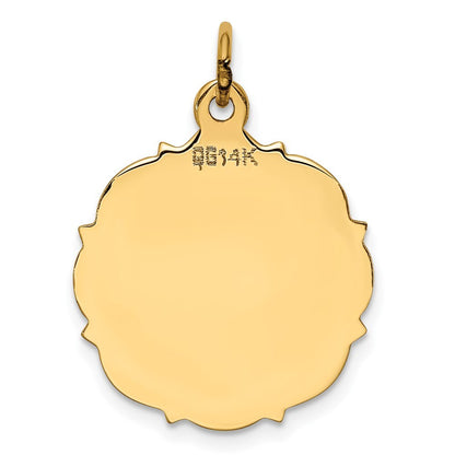 14k Yellow Gold Plain .013 Gauge Engravable Disc Charm Pendant for Women