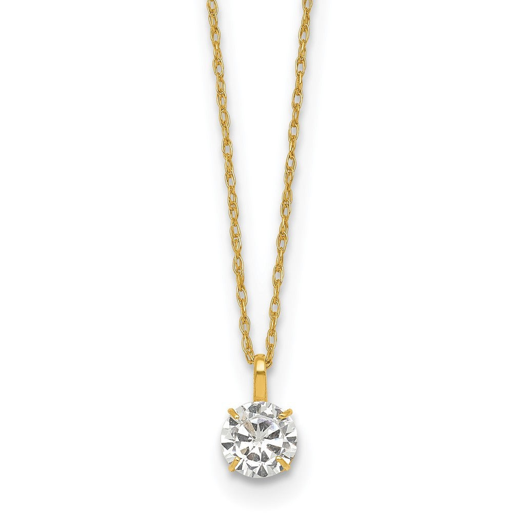14k Yellow Gold Polished 5.00mm Round CZ Solitaire 18 inch Necklace