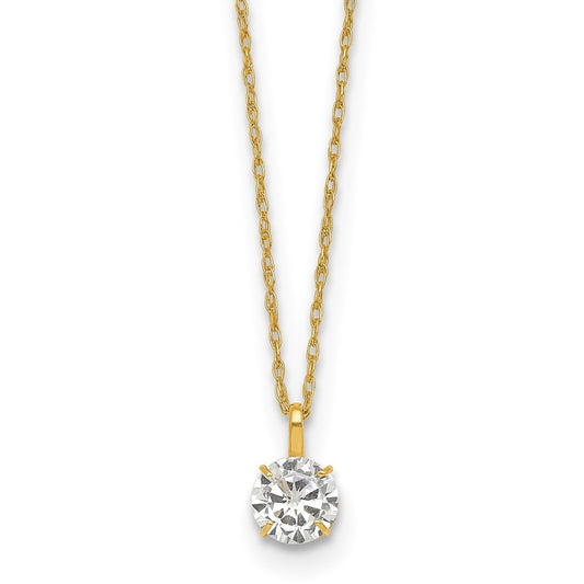 14k Yellow Gold Polished 5.00mm Round CZ Solitaire 18 inch Necklace