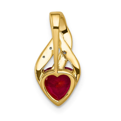 14k Yellow Gold Diamond and Created Ruby Polished Heart Pendant for Women