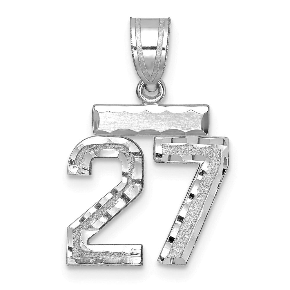 14k White Gold Small Brushed Diamond-cut Number 27 Charm Pendant for Women