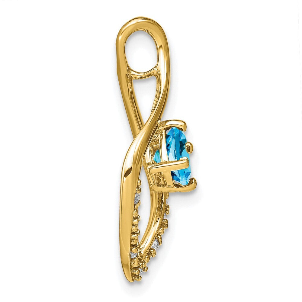 14k Yellow Gold Blue Topaz and Diamond Pendant for Women