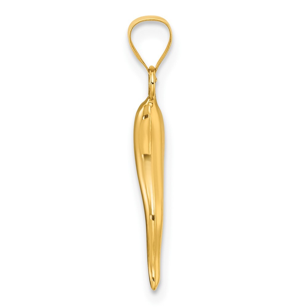 14k Yellow Gold Polished Hollowed Italian Horn Pendant for Women