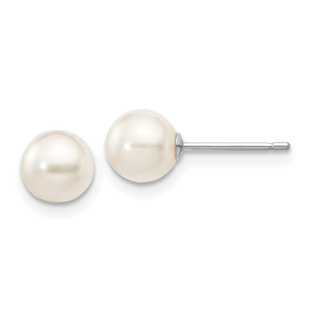 14k White Gold 5-6mm White Round Akoya Saltwater Cultured Pearl Stud Earrings