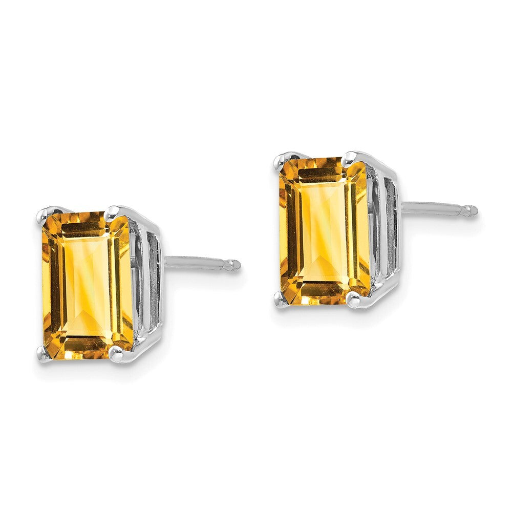 14k White Gold 9x7mm Emerald Cut Citrine Stud Earrings Gift for Women