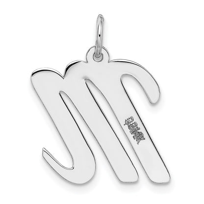 14k White Gold Large Script Letter M Initial Charm Pendant for Women