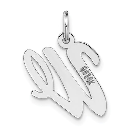 14k White Gold Medium Script Letter W Initial Charm Pendant for Women