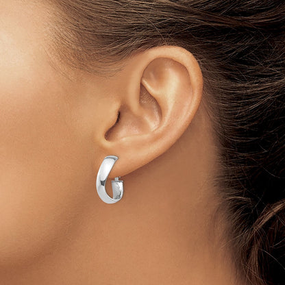 14k White Gold High Polished 5mm Wavy Omega Back Hoop Earrings Gift for Women