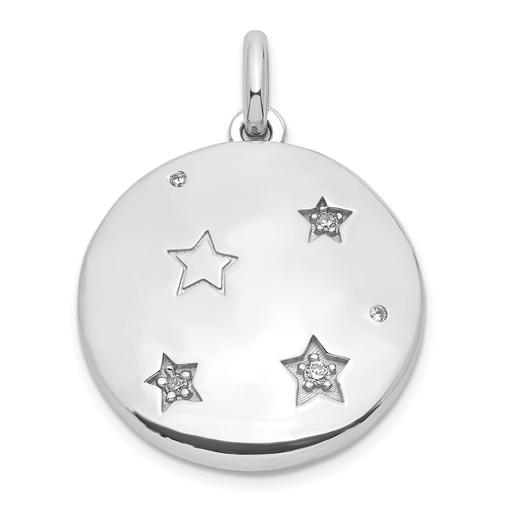Sterling Silver Rhodium-plated Cubic Zirconia Stars 20mm Swing Locket