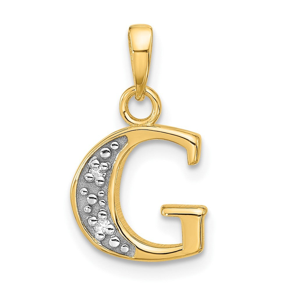 14k Yellow Gold with Rhodium Diamond Letter G Initial Pendant