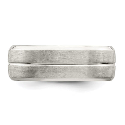 Sterling Silver 7mm Brushed Domed Grooved Fancy Band Size 9