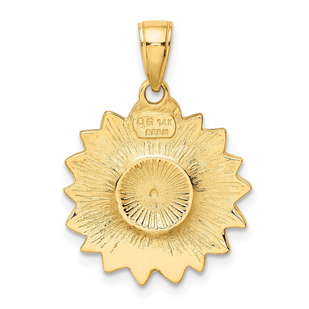 14k Yellow Gold Enameled Yellow Sunflower Pendant for Women