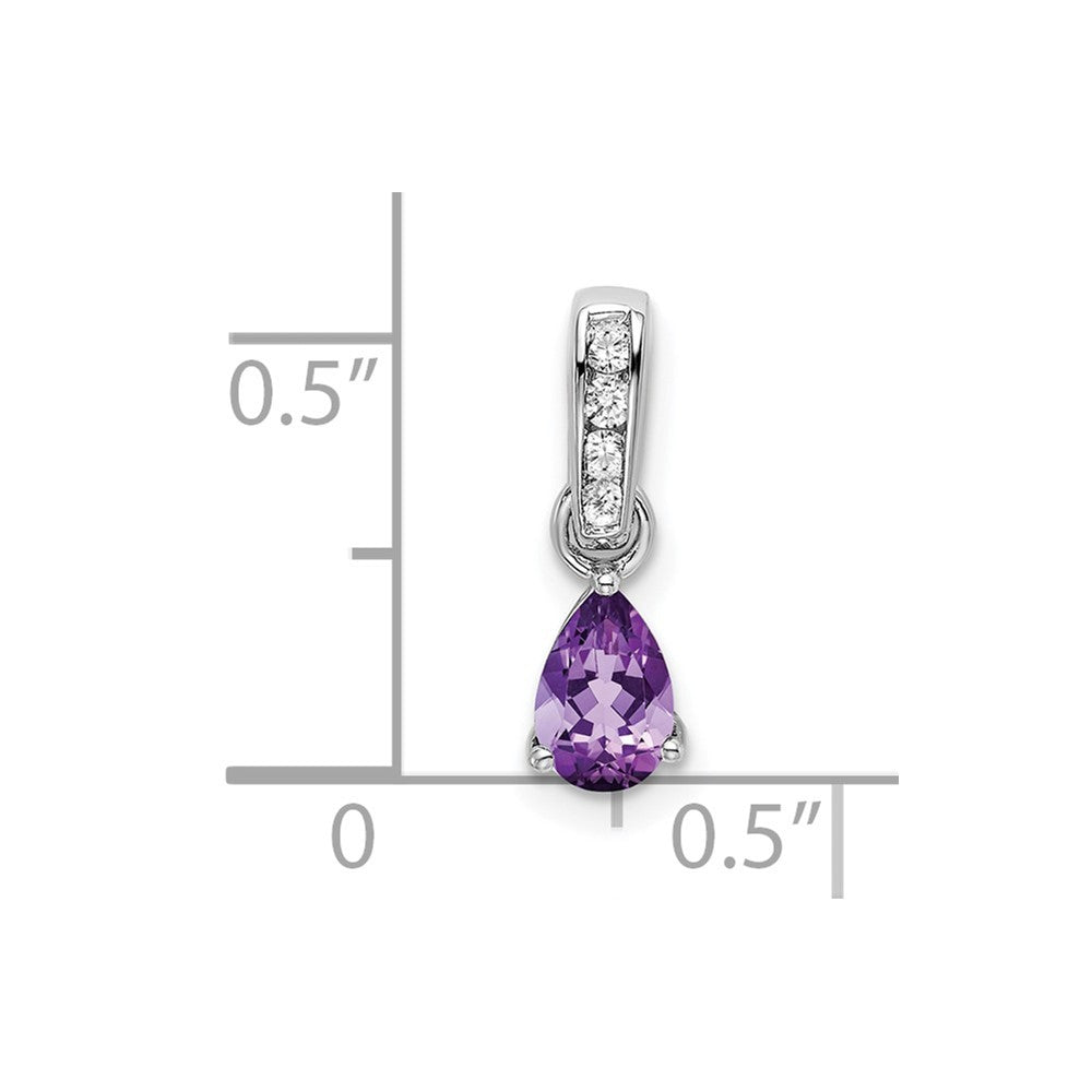14k White Gold Pear Amethyst and Diamond Pendant