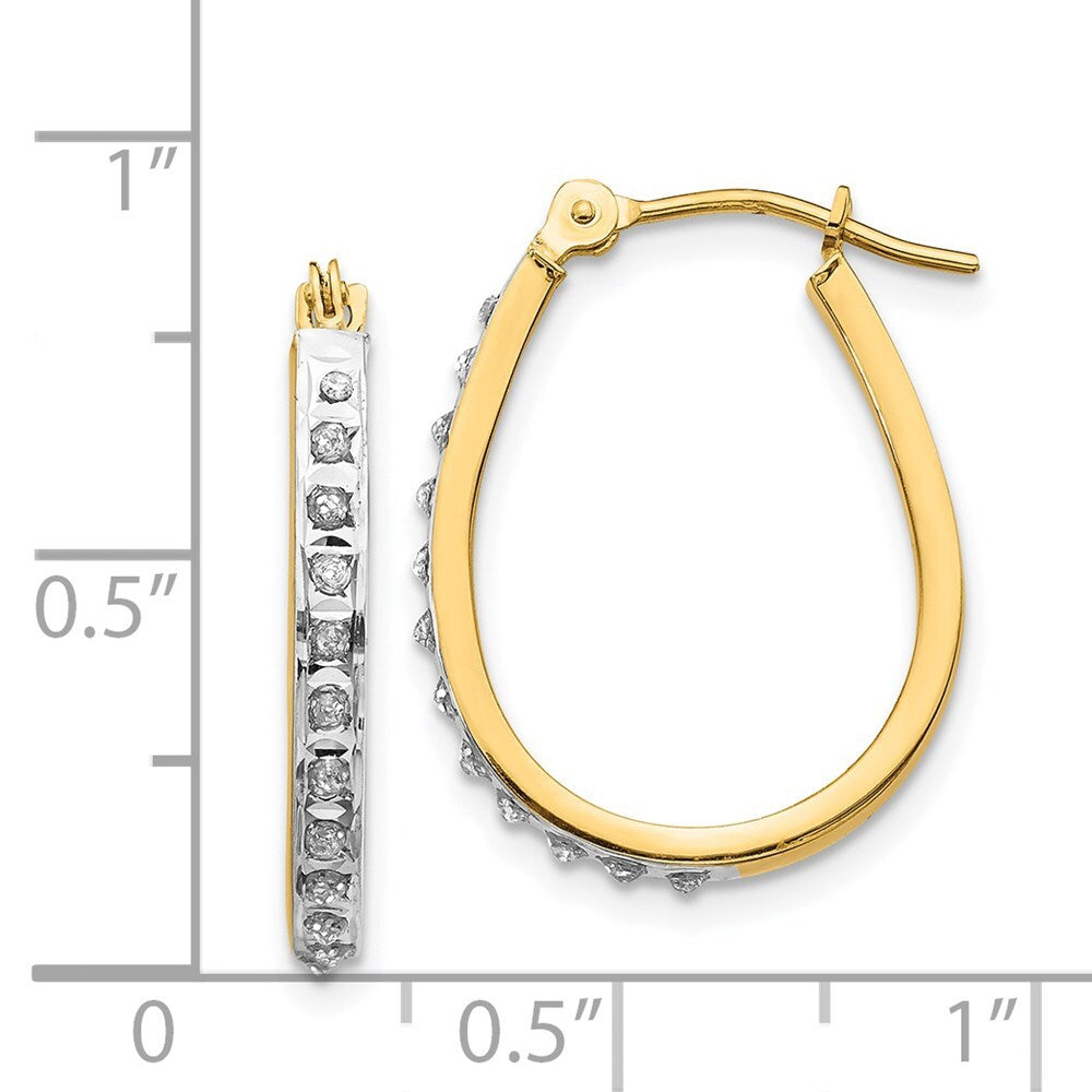 14k Yellow Gold Yellow & Rhodium Diamond Fascination Oval Hinged Hoop Earrings