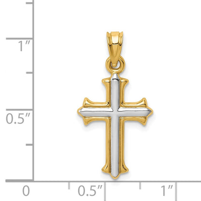 14k Yellow Gold w Rhodium Reversible Hollow Cross Pendant