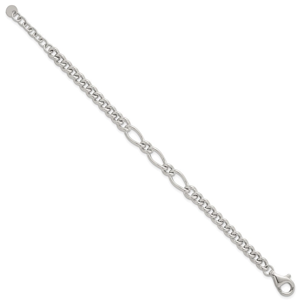 Sterling Silver Polished Mixed Curb Link 6.75" with 1" Ext Bracelet