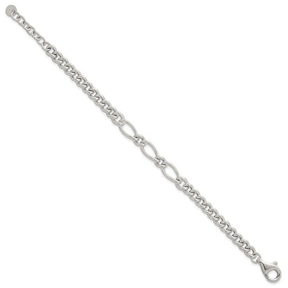 Sterling Silver Polished Mixed Curb Link 6.75" with 1" Ext Bracelet