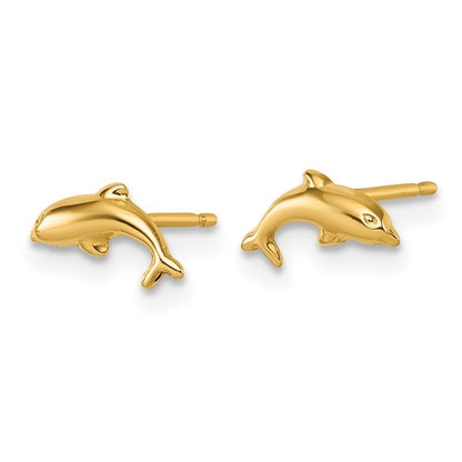 14k Yellow Gold Polished Dolphin Stud Earrings Gift for Women