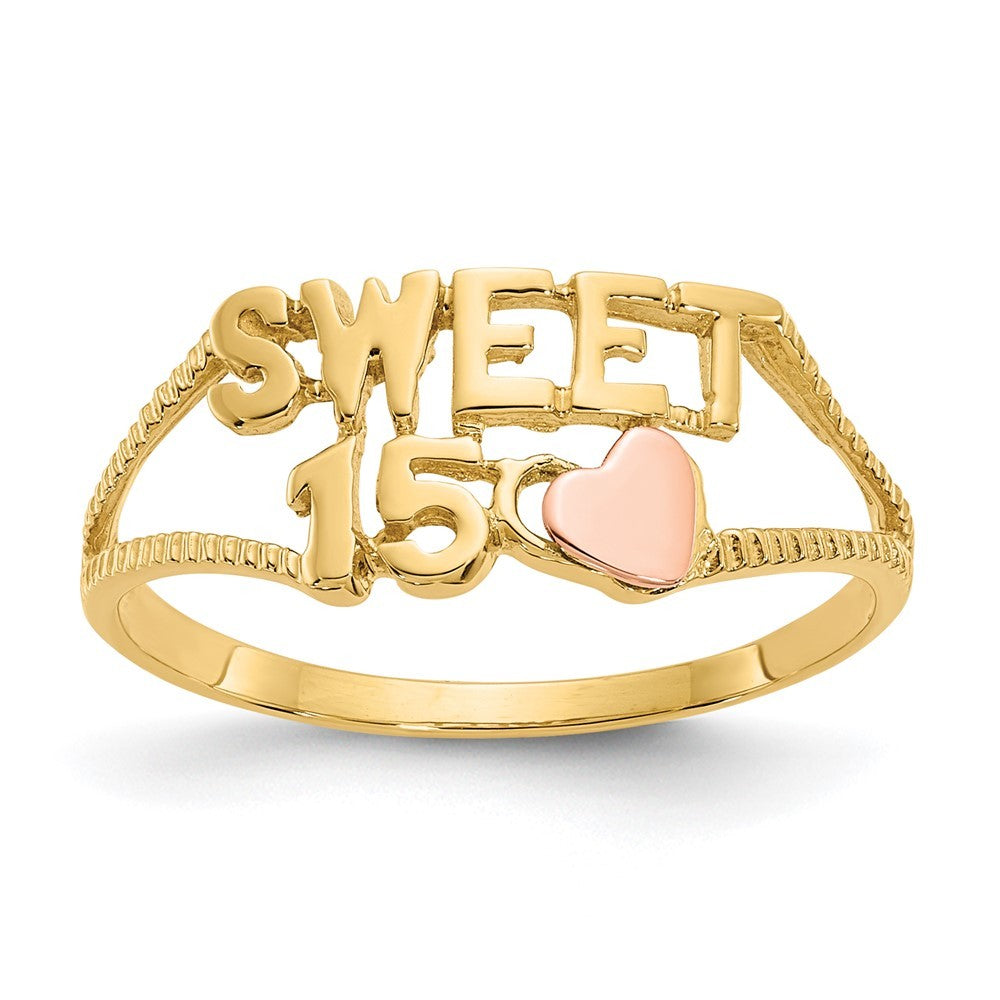 14K Two-tone Gold Sweet 15 Heart Ring
