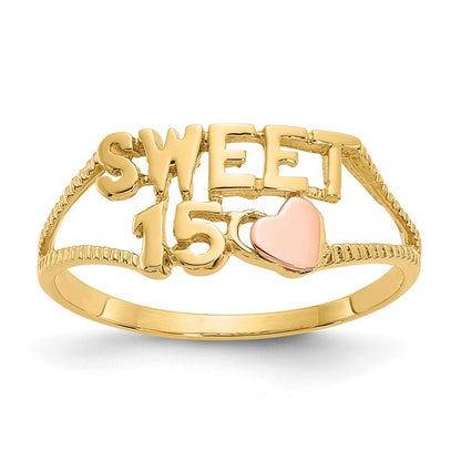 14K Two-tone Gold Sweet 15 Heart Ring