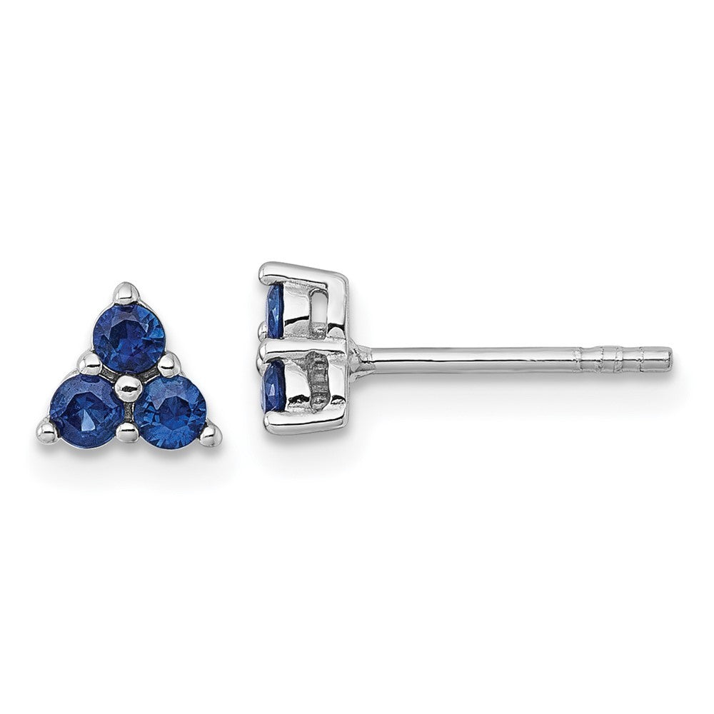 Sterling Silver Rhodium-plated Polished Three Round Sapphires Earrings