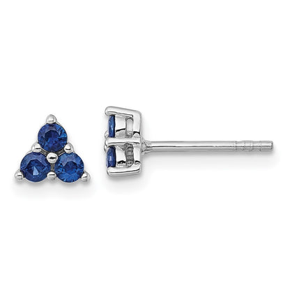 Sterling Silver Rhodium-plated Polished Three Round Sapphires Earrings
