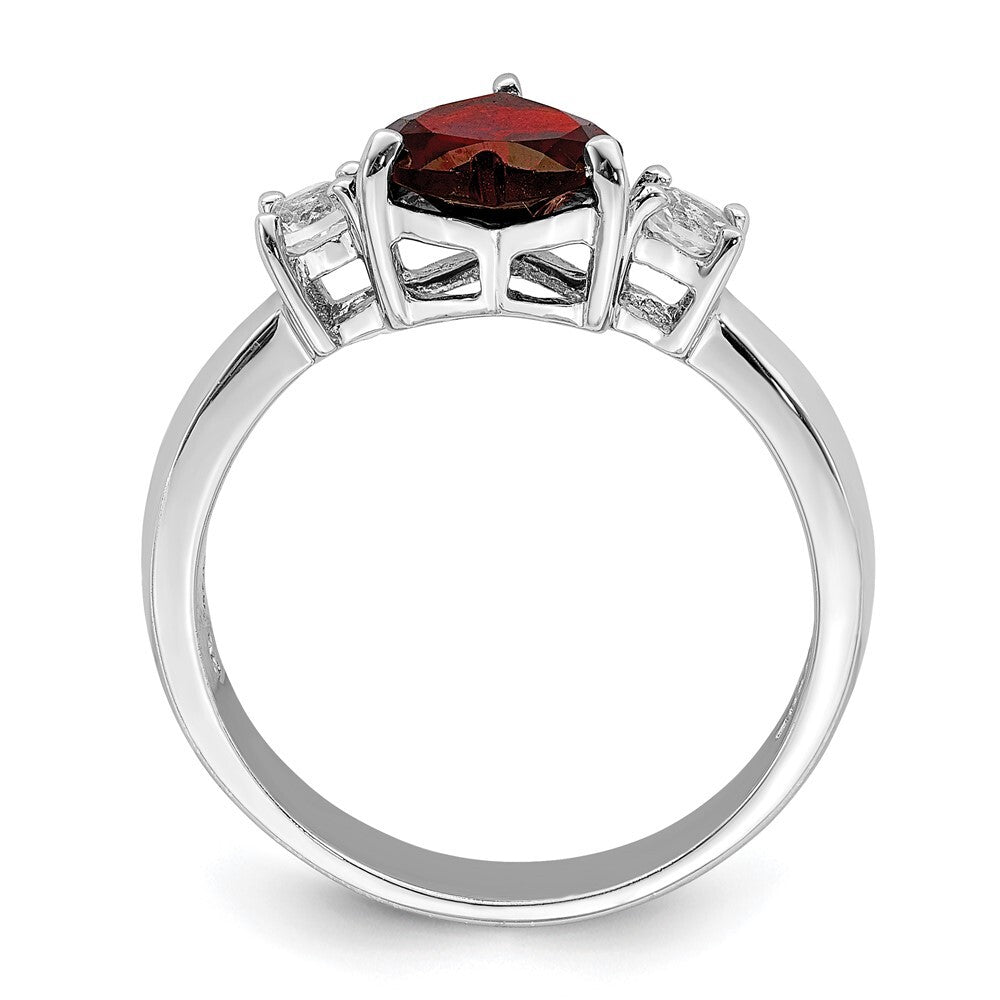 Sterling Silver Rhodium-plated Heart Garnet & White Topaz Ring Size 6