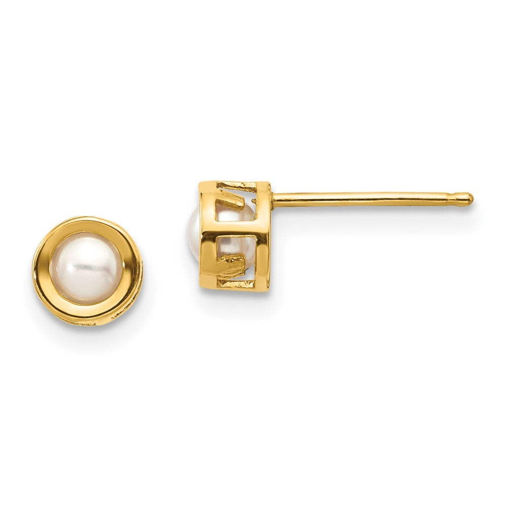 14k Yellow Gold 4mm Bezel June/FW Cultured Pearl Earrings