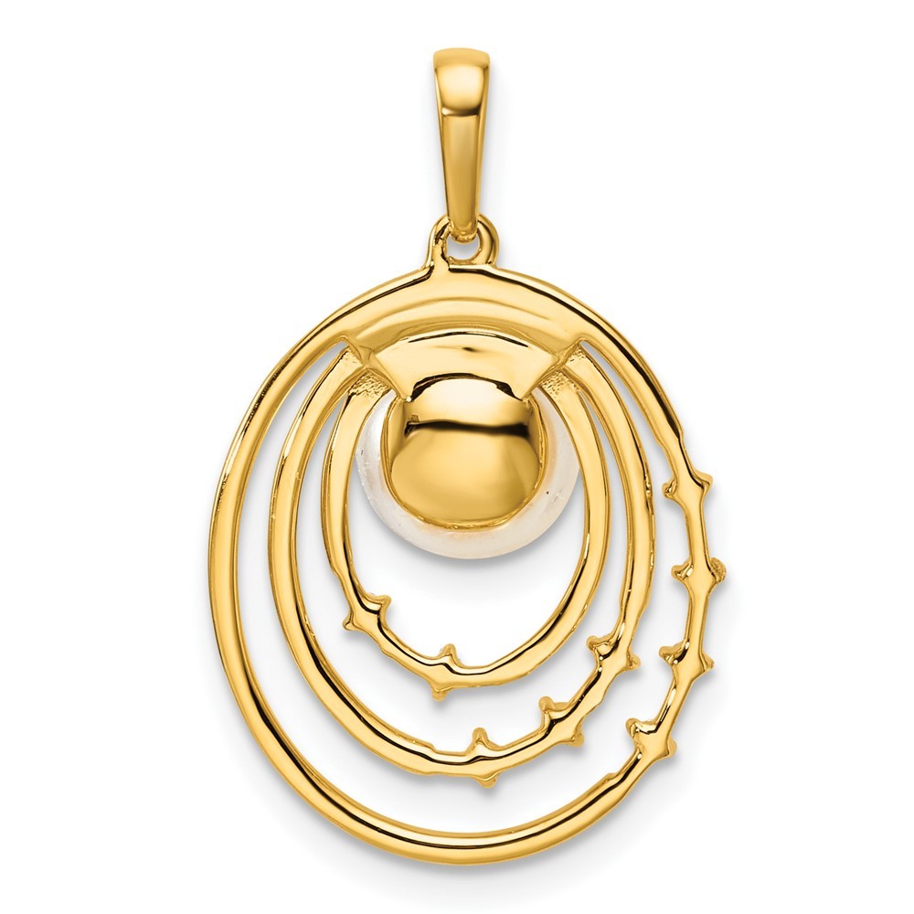 14k Yellow Gold Polished 1/15Ct Diamond & Freshwater Cultured Pearl Oval Pendant