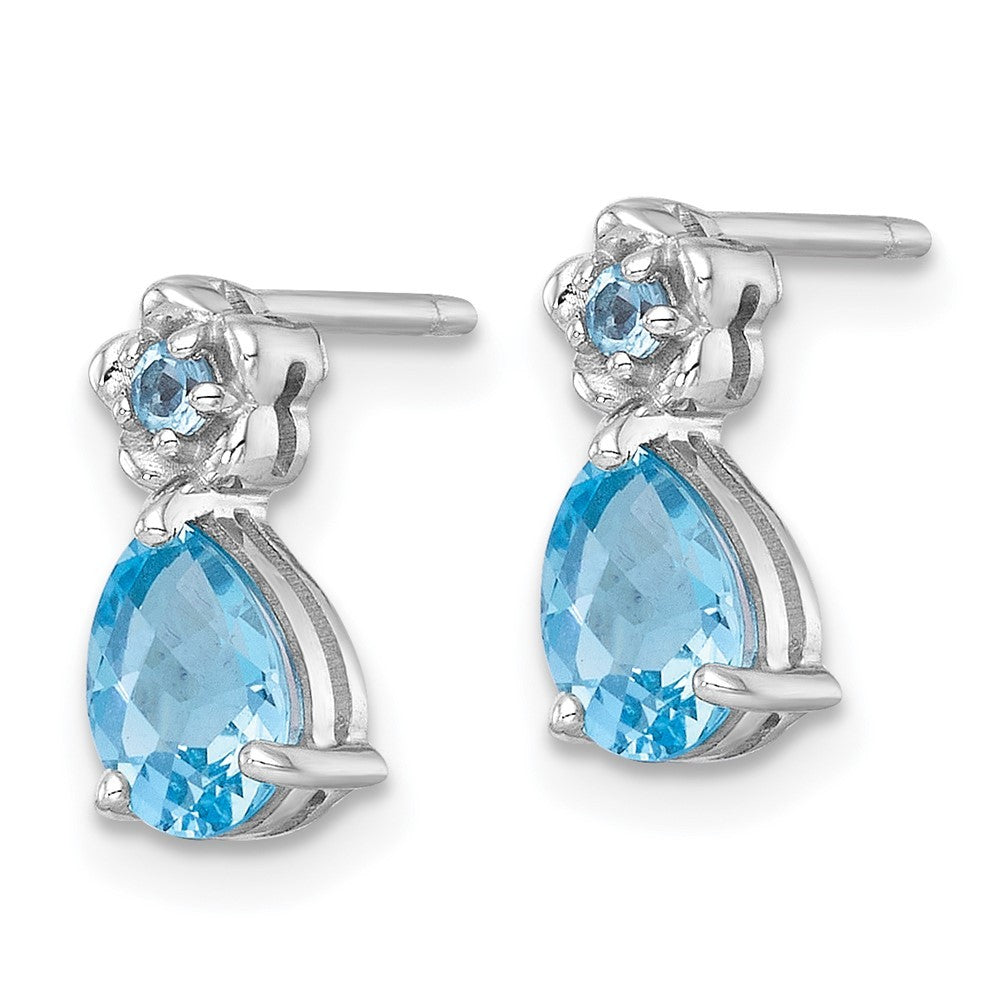 Sterling Silver Polished Light Swiss Blue Topaz Teardrop and Flower Earrings