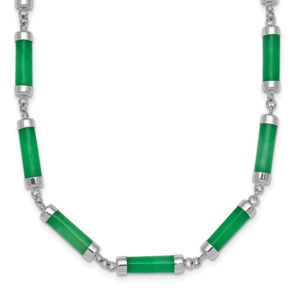 Sterling Silver Polished Jade Bars 16.75 Inch with 0.5 Inch Extension Necklace