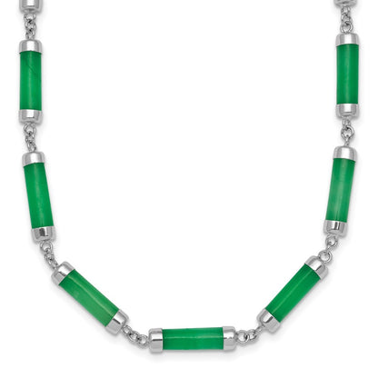 Sterling Silver Polished Jade Bars 16.75 Inch with 0.5 Inch Extension Necklace