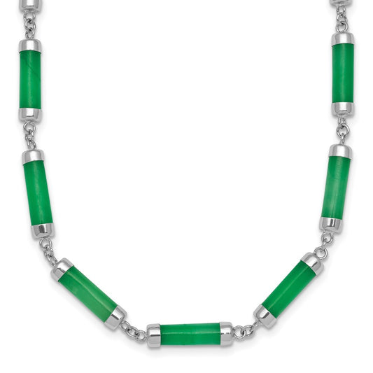 Sterling Silver Polished Jade Bars 16.75 Inch with 0.5 Inch Extension Necklace