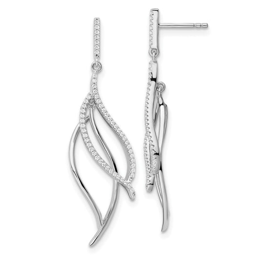 Sterling Silver Rhodium-plated Cubic Zirconia Dangle Leaf Earrings