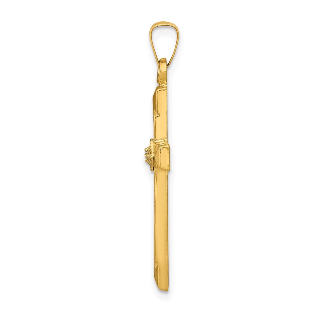 14k Yellow Gold Textured and Polished Diamond Cross Pendant for Women