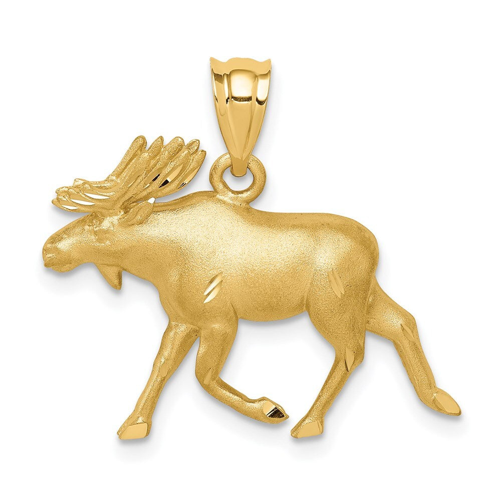 14k Yellow Gold Brushed & Diamond-cut Alaskan Moose Pendant for Women