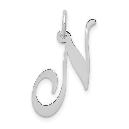 14k White Gold Medium Fancy Script Letter N Initial Charm Pendant for Women