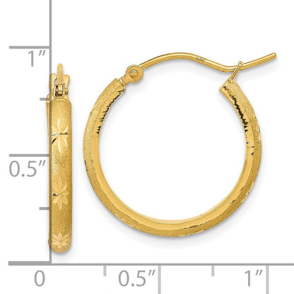 14k Yellow Gold Polished and Satin Diamond-cut Hoop Earrings