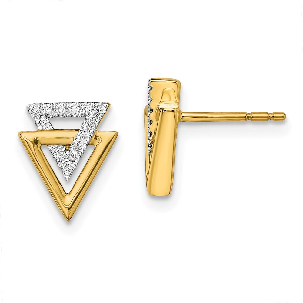 14k Yellow Gold Polished Triangle Diamond Stud Earrings
