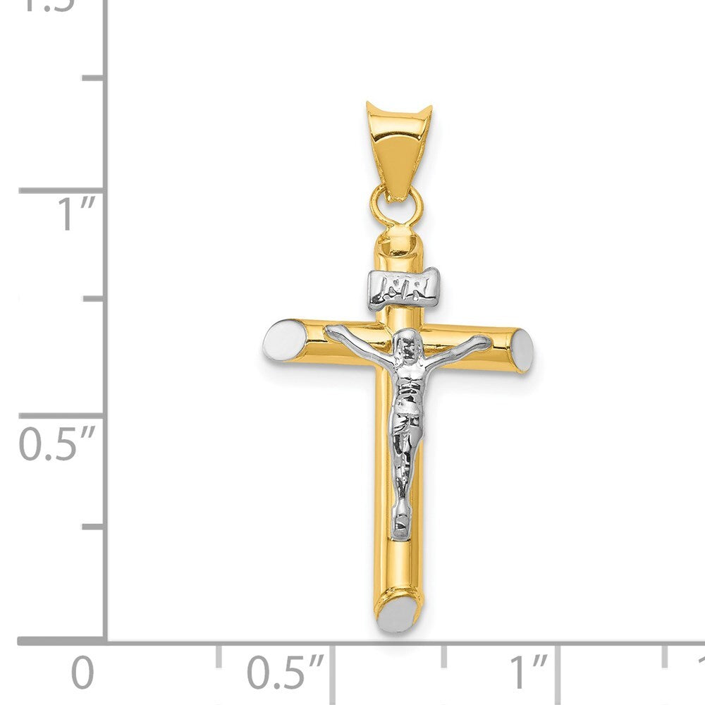 14k Two-tone Gold Rhodium Inri Crucifix Pendant for Women